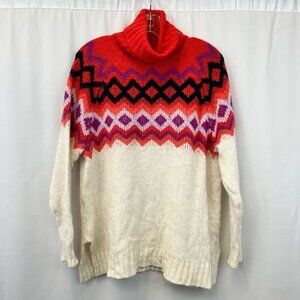 Aerie Womens Pullover Boyfriend Sweater Multicolor Geometric Turtleneck M